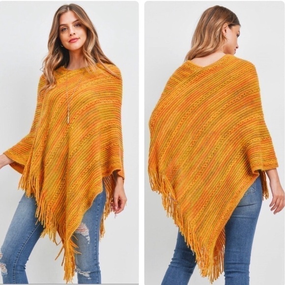 Bohemian Knitted Poncho Multi Color NWT One Size - Picture 1 of 9